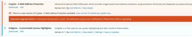 添加重要更新提示到 WordPress插件列表页面