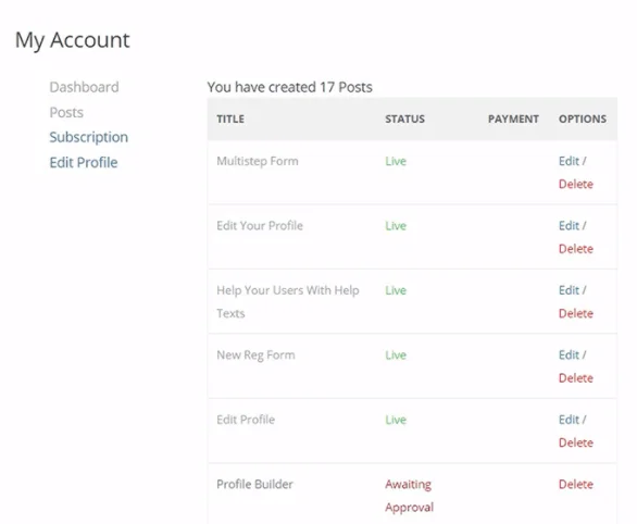 WP User Frontend My Account Page