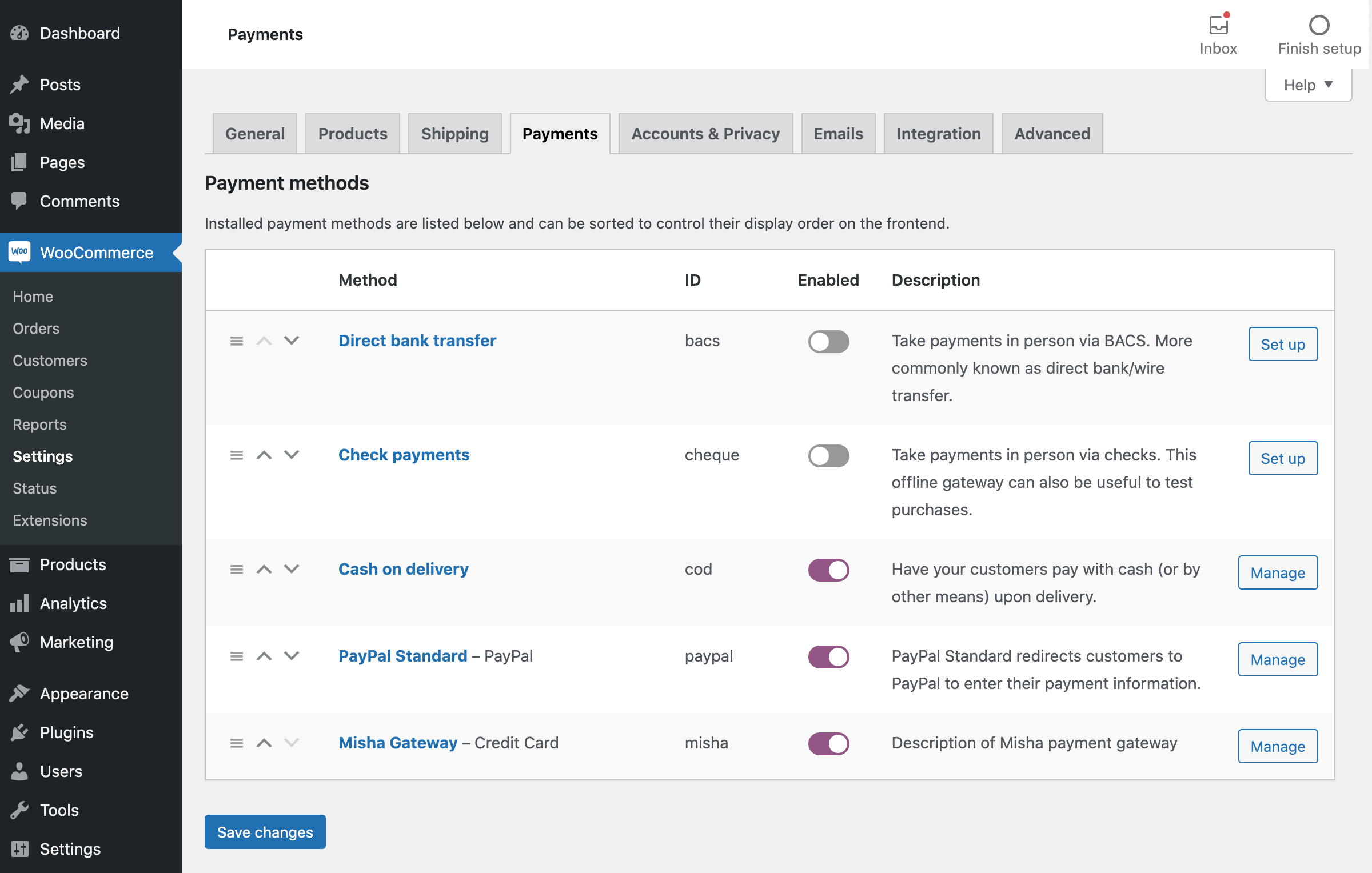 WooCommerce Payment Gateway List with ID Column