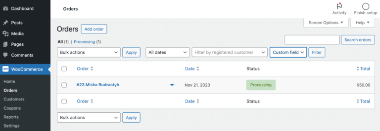 How to Filter WooCommerce Orders by Custom Fields in the Admin List
