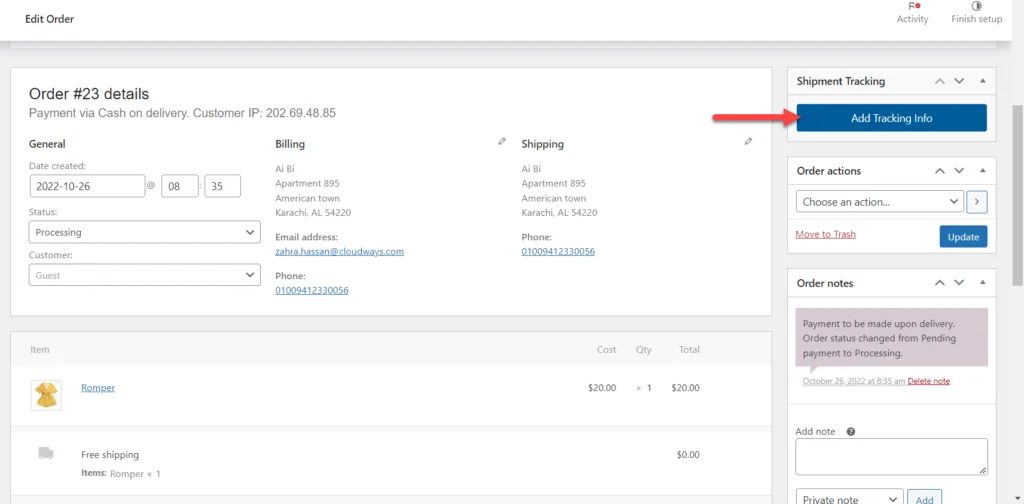 Add Tracking Info Button