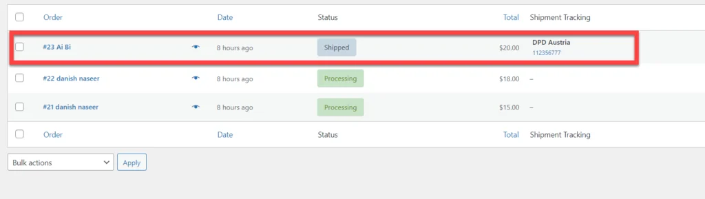 Verify Tracking on Orders Page
