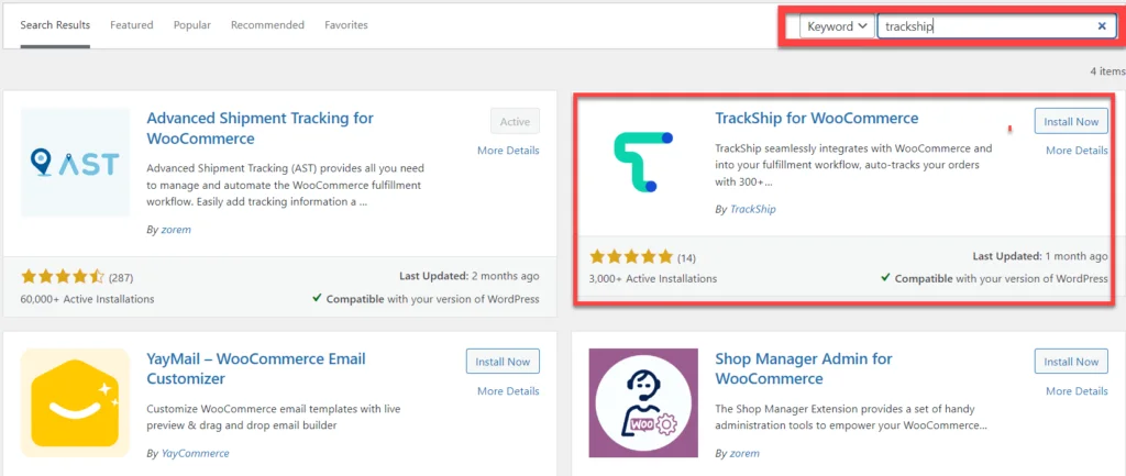 Install TrackShip for WooCommerce