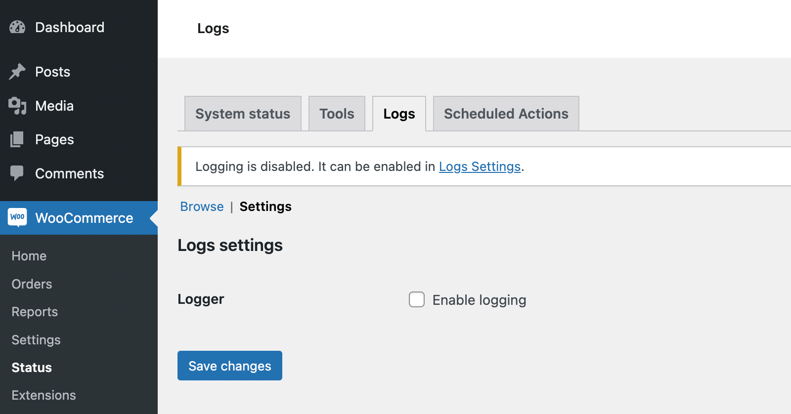 How to enable logging in WooCommerce