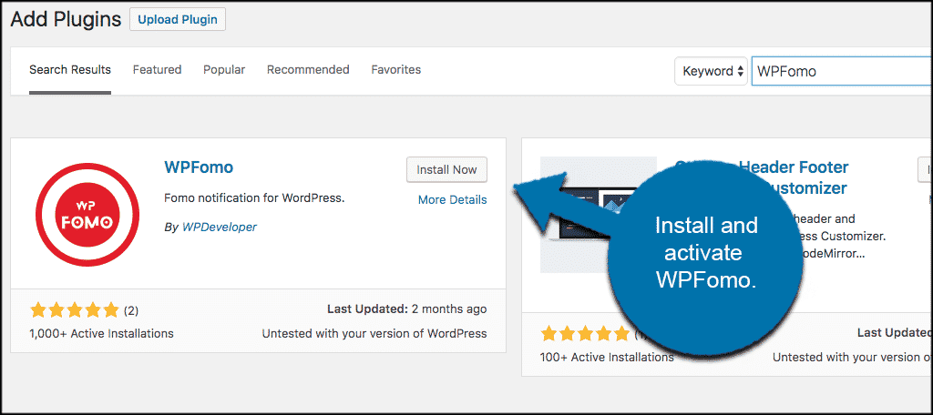 Installing WPFomo plugin