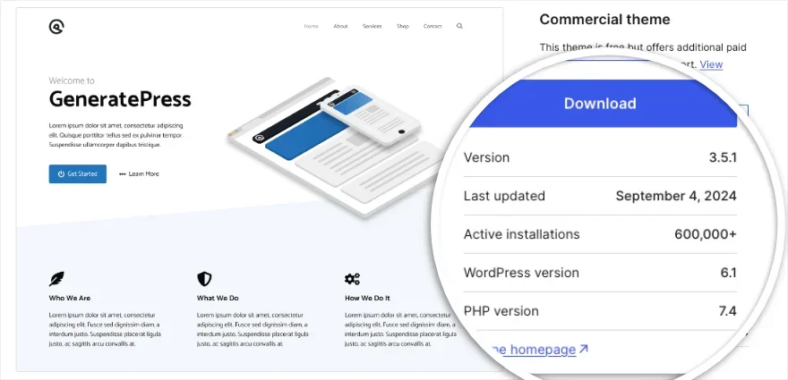 WordPress theme details and updates